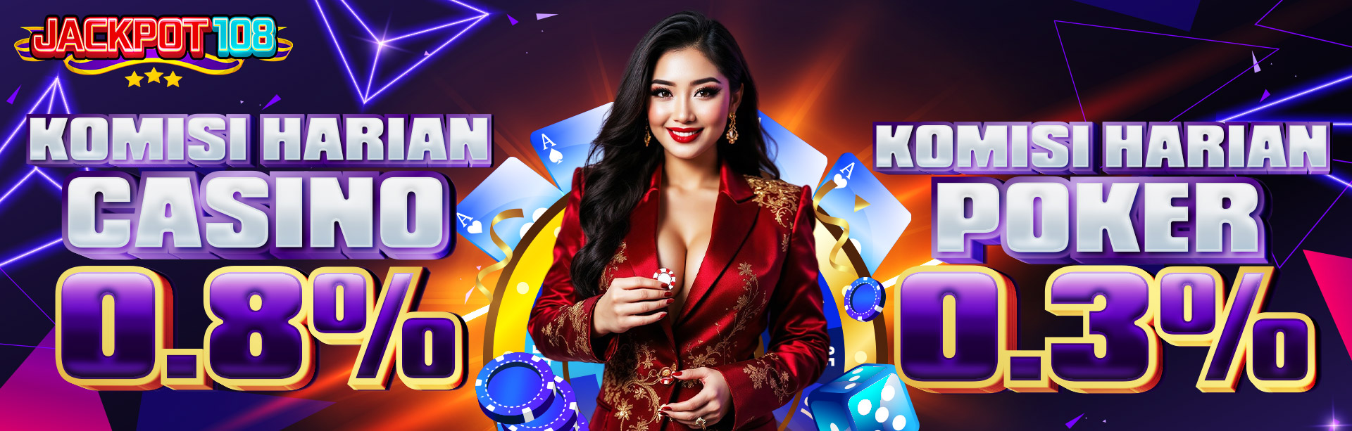 KOMISI HARIAN CASINO 0.8% & POKER 0.3%